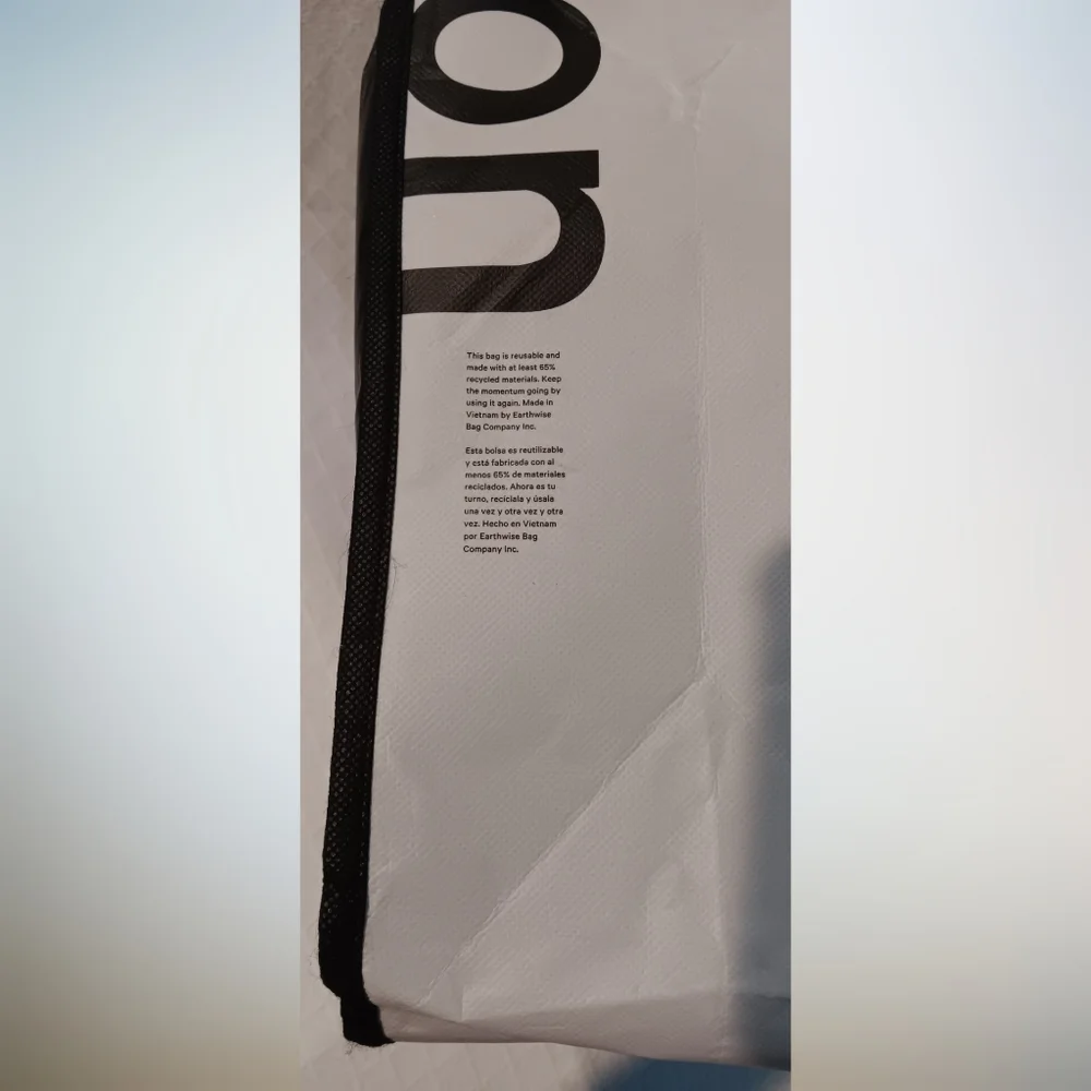 Lululemon Reusable Tote Bag with Snap-On Button and Handles Black White